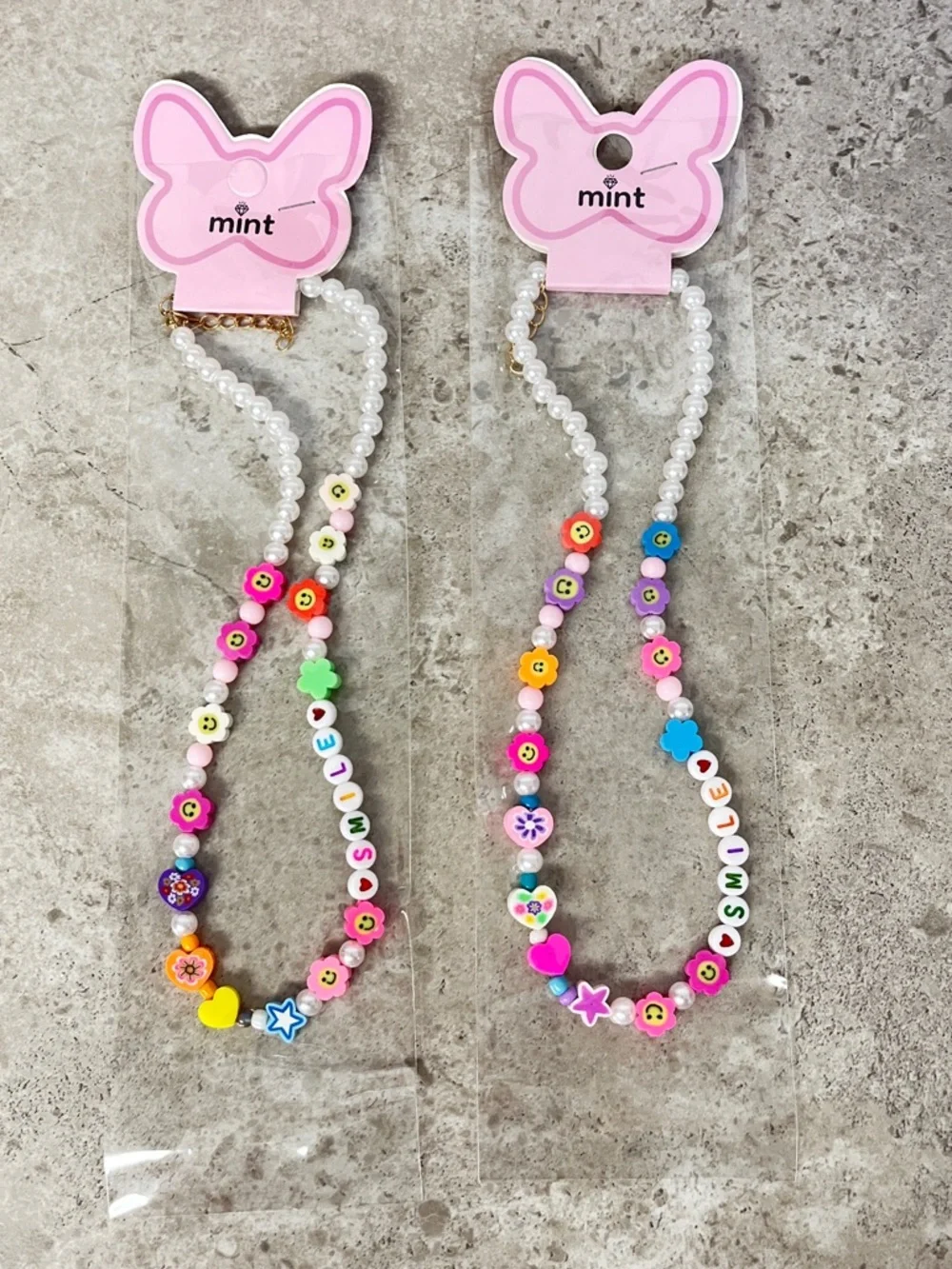 Multicolor Beaded Kids Necklace with Pink Accent NWT, 14” + 2”, Set of 2